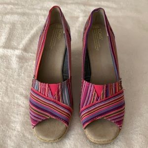TOMS Striped Calypso Peep Toe Espadrille Wedge